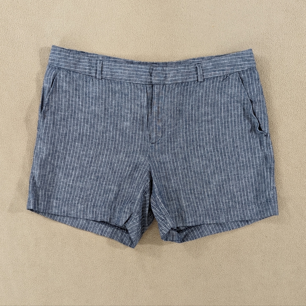 Banana Republic Shorts Women's 10 Blue White Stripes Mid Rise Linen Blend